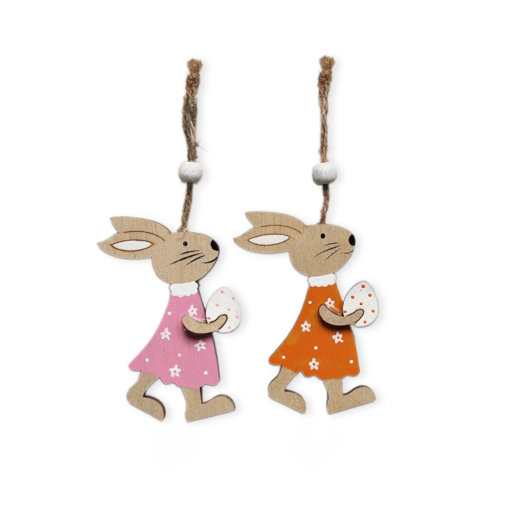 Zajíc závěsný dřevo 8 cm s vajíčkem – velikonoční dekorace